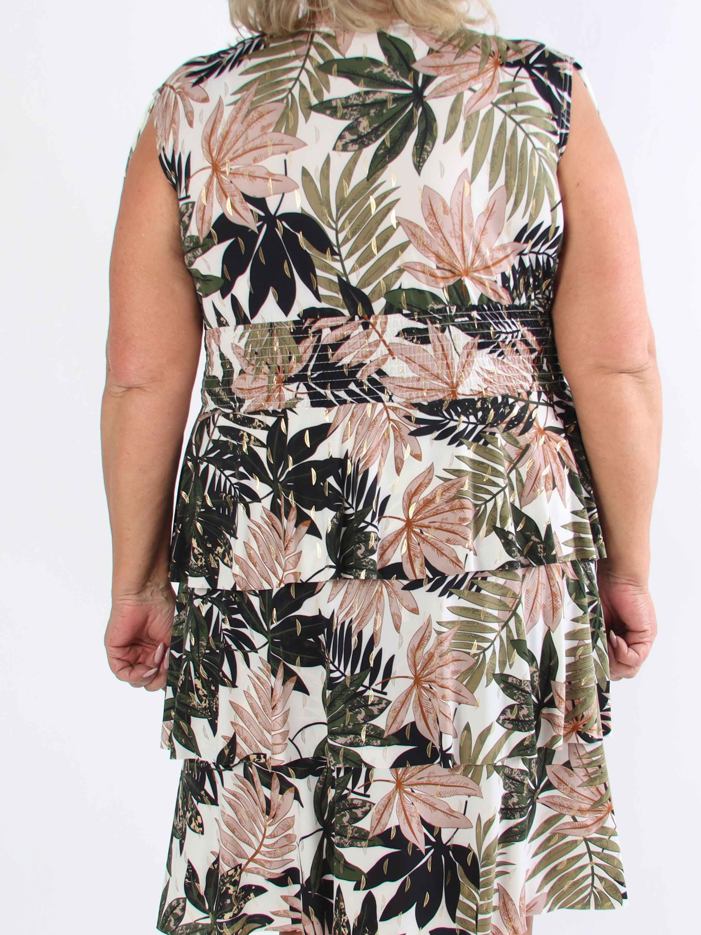 Pams Leaf Frills - Plus size kjole med bladprint og flæser